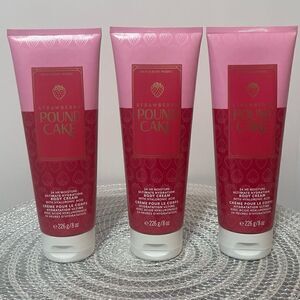 BBW Strawberry Pound Cake Body Cream set of 3 NWT